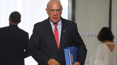 Organization for Economic Co-operation and Development Secretary General Jose Angel Gurria arrives in Biarritz, France, Aug. 25, 2019.