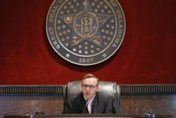 Judge Thad Balkman announces his decision in Norman, Okla., Monday, Aug. 26, 2019.