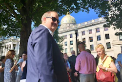 In this Aug. 29, 2018, file photo, former coal executive Don Blankenship waits outside the West Virginia Capitol in Charleston.