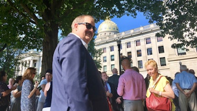 In this Aug. 29, 2018, file photo, former coal executive Don Blankenship waits outside the West Virginia Capitol in Charleston.