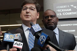 Attorneys Miles Ehrlich, left, and Ismail Ramsey, representing Anthony Levandowski, speak to reporters at a federal courthouse in San Jose, Calif., Tuesday, Aug. 27, 2019.