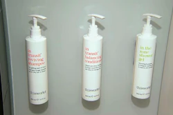 Bottles of shampoo, conditioner and shower gel at Marriott's headquarters in Bethesda, Md., Tuesday, Aug. 27, 2019.