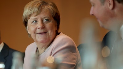 German Chancellor Angela Merkel at the weekly cabinet meeting at the Chancellery in Berlin, Wednesday, Aug. 28, 2019.