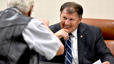 U.S. Sen. Mike Rounds, R-S.D., during a hearing on the U.S. Army Corps of Engineers' management of 2019 Missouri River Basin flooding Wednesday, Aug. 28, 2019, in North Sioux City, S.D.