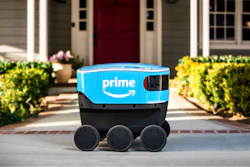 This undated photo provided by Amazon shows a self-driving delivery robot that Amazon is calling Scout. Amazon is expanding the use of its self-driving delivery robots to a second state. The online shopping giant says the six-wheeled robots, about the size of a Labrador, will start delivering packages to customers in Irvine, Calif. Amazon.com Inc. has been testing them in a Seattle suburb since the beginning of the year.