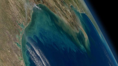 NASA's Geosynchronous Littoral Imaging and Monitoring Radiometer (GLIMR) instrument will collect high-resolution observations of coastal ecosystems in such areas as the northern Gulf of Mexico, shown in this image with phytoplankton blooms stretching from the Texas and Louisiana coast (left) across the Mississippi River delta (center) toward Florida (far right).
