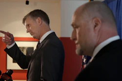 David L. Anderson, U.S. Attorney for the Northern District of California, left, gestures next to John F. Bennett, Special Agent in Charge, Federal Bureau of Investigation, as they speak at a news conference to announce charges against Anthony Levandowski at a federal courthouse in San Jose, Calif., Tuesday, Aug. 27, 2019. Levandowski, a former Google engineer, was charged Tuesday with stealing closely guarded secrets that he later sold to Uber as the ride-hailing service scrambled to catch up in the high-stakes race to build robotic vehicles.