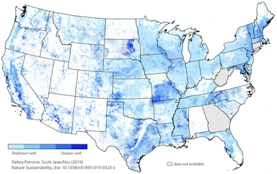 Groundwater well depths nationwide.