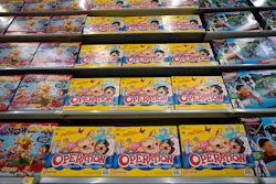In this Nov. 9, 2018, file photo Operation made by Hasbro is displayed shelves in the expanded toy section at a Walmart Supercenter in Houston. The toy maker expects said Tuesday, Aug. 20, 2019, that all its packaging for new products to be virtually plastic free by the end of 2022. It plans to stop using plastic bags, elastic bands and the shrink wrap that’s usually found around Monopoly, Scrabble and other board games.