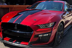 In this Tuesday, July 31, 2019, photo the the 2020 Shelby GT500 is displayed during a Ford press conference in the Detroit suburb of Clawson, Mich. The Mustang will be the most powerful street-legal Ford Mustang ever built and will go on sale this fall.