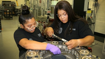 Over eight weeks, Vanessa Maldonado worked alongside mentor Mia Bridgeforth and other technical experts to earn pre-apprenticeship hours toward Aircraft Manufacturing certification as part of the Teamsters/Sikorsky Career Pathways program.