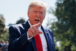 In this Aug. 9, 2019, photo, President Donald Trump talks to reporters on the South Lawn of the White House in Washington. Trump is showcasing the growing effort to capitalize on western Pennsylvania’s natural gas deposits by turning gas into plastics.