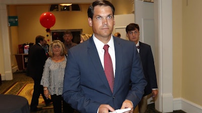 In this Nov. 6, 2018, file photo, Geoff Duncan, Republican candidate for Georgia lieutenant governor, arrives at an election-night watch party in Athens, Ga.