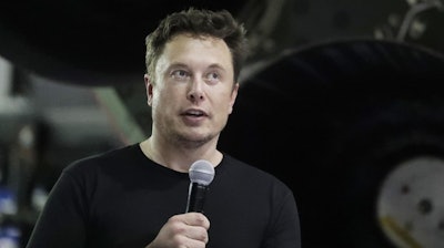 In this Sept. 17, 2018, file photo, Elon Musk speaks in Hawthorne, Calif.