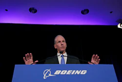 Boeing Chief Executive Dennis Muilenburg speaks during a news conference after the company's annual shareholders meeting at the Field Museum in Chicago, Monday, April 29, 2019.