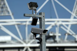 In this March 28, 2012, file photo, a surveillance camera at the Olympic Park in London.