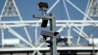 In this March 28, 2012, file photo, a surveillance camera at the Olympic Park in London.