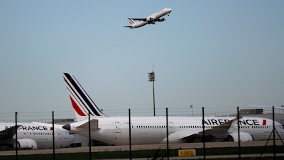 This April 11, 2018, photo shows Air France planes at Paris Charles de Gaulle airport near Paris.