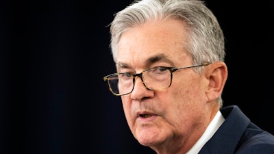 In this July 31, 2019, file photo, Federal Reserve Chairman Jerome Powell speaks during a news conference in Washington.