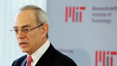 In this May 16, 2012, file photo, L. Rafael Reif addresses a news conference after he was announced as the 17th president of the Massachusetts Institute of Technology in Cambridge, Mass.