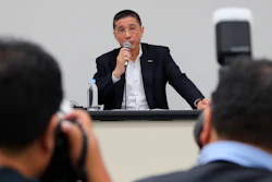 Nissan Chief Executive Hiroto Saikawa speaks during a press conference in the automaker's headquarters in Yokohama, Monday, Sept. 9, 2019.