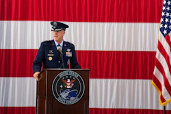 Gen. John W. Raymond, the commander of the U.S. Space Command, speaks Monday, Sept. 9, 2019, at Peterson Air Force Base in Colorado Springs, Colo.