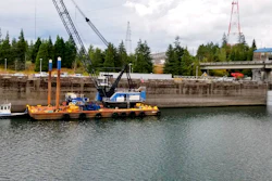 This Sunday, Sept. 8, 2019, photo shows a boat lock on the Bonneville Dam at Cascade Locks., Ore.