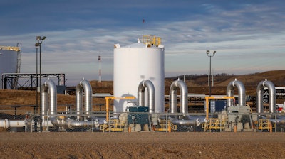 In this Nov. 6, 2015, file photo, TC Energy's Keystone pipeline facility in Hardisty, Alberta.