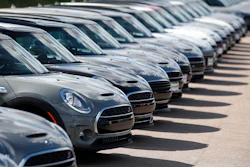 In this Aug. 25, 2019, file photo, unsold Clubman SUVs at a Mini dealership in Highlands Ranch, Colo.