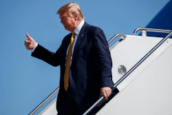 President Donald Trump arrives at Moffett Federal Airfield to attend a fundraiser, Tuesday, Sept. 17, 2019, in Mountain View, Calif.