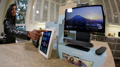 In this photo taken Tuesday, Sept. 17, 2019, new Facebook Portal products are displayed during an event in San Francisco.