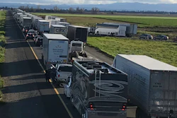 Traffic backup on southbound Interstate 5 in Colusa County, Calif., Feb. 14, 2019.