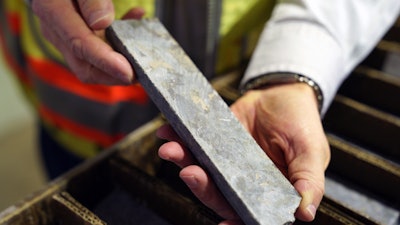In this May 29, 2019, file photo, core samples show the mineral deposits sought after by miners at the site of the Polymet copper-nickel mine in Hoyt Lakes, Minn.