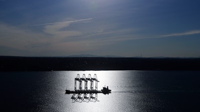 The Zhen Hua 31 heavy-lift ship sails into Commencement Bay in Tacoma, Wash., March 5, 2019.