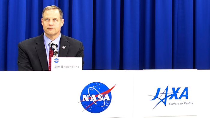 NASA administrator Jim Bridenstine attends a press conference at JAXA headquarters in Tokyo, Wednesday, Sept. 25, 2019.