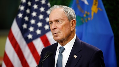 In this Feb. 26, 2019, file photo, former New York City Mayor Michael Bloomberg speaks at a news conference at a gun control advocacy event in Las Vegas.