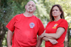 This Sept. 20, 2019, photo, shows General Motors workers Matt Himes and Tammy Hudak in Spring Hill, Tenn.