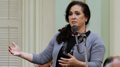In this May 29, 2019 file photo, Assemblywoman Lorena Gonzalez, D-San Diego speaks during the Assembly session in Sacramento, Calif. Gov. Gavin Newsom signed Gonzalez' bill, AB273, that now makes it illegal to trap animals in California for recreation or to sell their fur, Wednesday, Sept. 4, 2019.