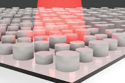 An illustration of a dielectric metamaterial with infrared light shining on it.