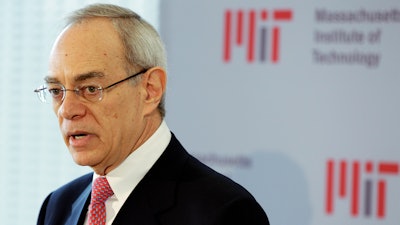 In this May 16, 2012, file photo, L. Rafael Reif addresses a news conference after he was announced as the 17th president of the Massachusetts Institute of Technology in Cambridge, Mass. President of the Massachusetts Institute of Technology Reif has ordered an independent investigation after a report about ties between Jeffrey Epstein and a prestigious research lab at the school, he wrote in a letter to the university community Saturday, Sept. 7, 2019.