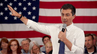 Democratic presidential candidate South Bend Mayor Pete Buttigieg speaks during a Veteran's and Mental Health Town Hall event at an American Legion Hall, Friday, Aug. 23, 2019, in Manchester, N.H.