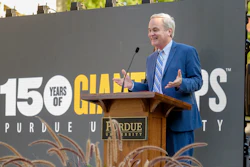 N. Clay Robbins, chairman, president and CEO of Lilly Endowment, announces the $40 million grant to Purdue Research Foundation to help create Purdue’s Engineering and Polytechnic Gateway Complex, Sept. 10, 2019.
