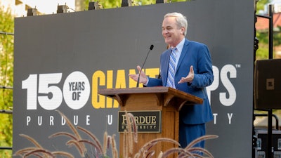 N. Clay Robbins, chairman, president and CEO of Lilly Endowment, announces the $40 million grant to Purdue Research Foundation to help create Purdue’s Engineering and Polytechnic Gateway Complex, Sept. 10, 2019.