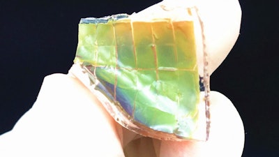 Inspired by chameleon skin, this flexible material changes color in response to heat and light.