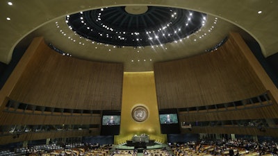 Malta's Prime Minister Joseph Muscat addresses the 74th session of the United Nations General Assembly, Sept. 26, 2019.