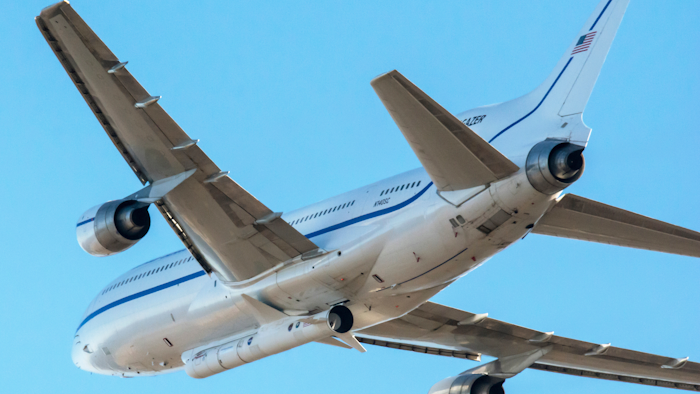 In this Oct. 1, 2019 photo made available by NASA, a Northrop Grumman L-1011 Stargazer aircraft takes off from Vandenberg Air Force Base in Calif.