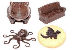 Concept of chocolate-based ink 3D printing (Ci3DP) involves liquid chocolate products mixed with edible additives and printed by a direct ink writing (DIW) 3D printer at room temperature.