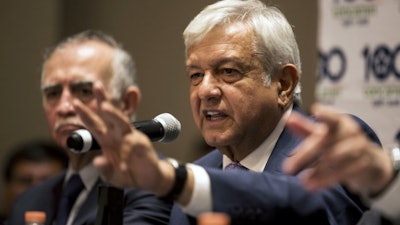 In this July 9, 2018, file photo, Mexican President-elect Andres Manuel Lopez Obrador gives a press conference in Mexico City.
