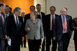German Chancellor Angela Merkel arrives for a press conference in Berlin, Oct. 1, 2019.