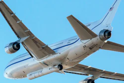 In this Oct. 1, 2019 photo made available by NASA, a Northrop Grumman L-1011 Stargazer aircraft takes off from Vandenberg Air Force Base in Calif.